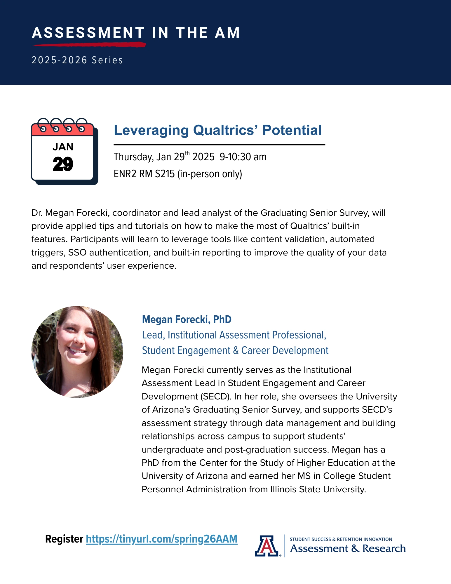 Flyer including all of the information listed in the above section (event title, time, date, location, summary, and speaker)